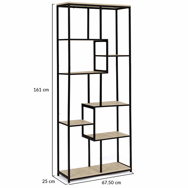 ID MARKET - Etagère bibliothèque asymétrique 8 niveaux DETROIT design industriel 161 cm - large