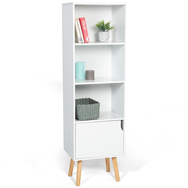 ID MARKET - Bibliothèque étagère de rangement colonne EMMIE scandinave blanc - large