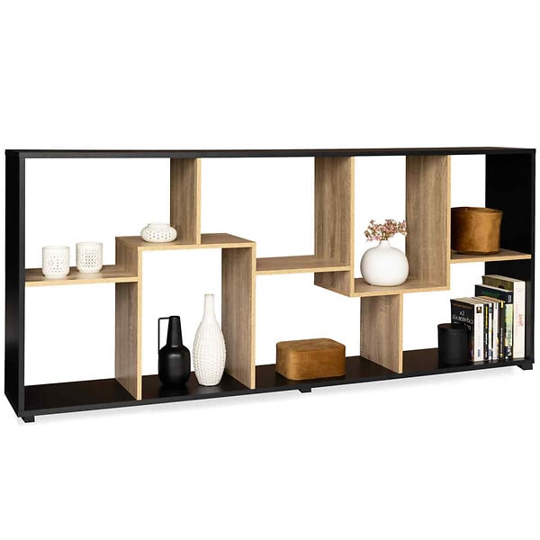 ID MARKET - Etagère à double position TANIA bois noir et imitation hêtre L.161 cm - large