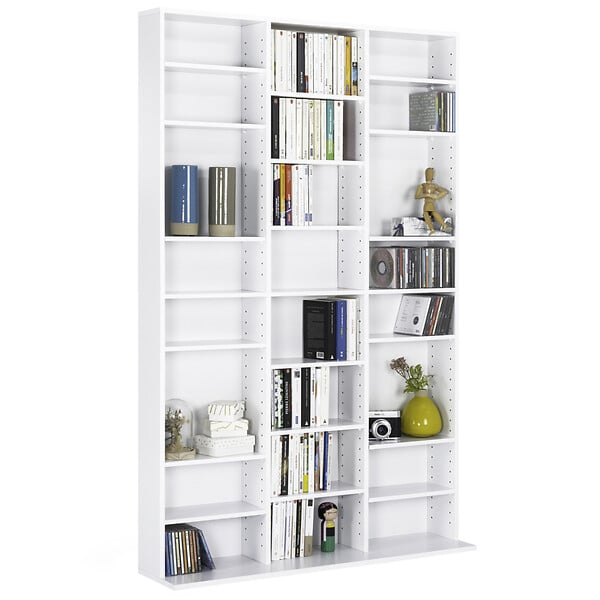 ID MARKET - Bibliothèque étagère CD CEYLIA 30 cases avec étagères modulables bois blanc - large