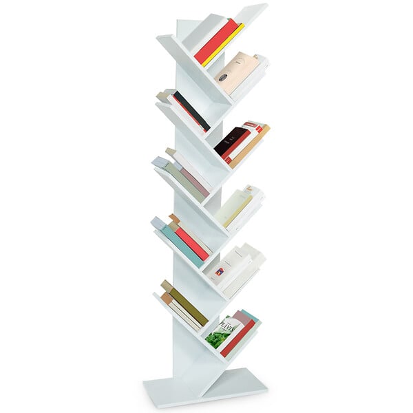 ID MARKET - Etagère bibliothèque à livres TEA forme d'arbre 10 niveaux blanche - large