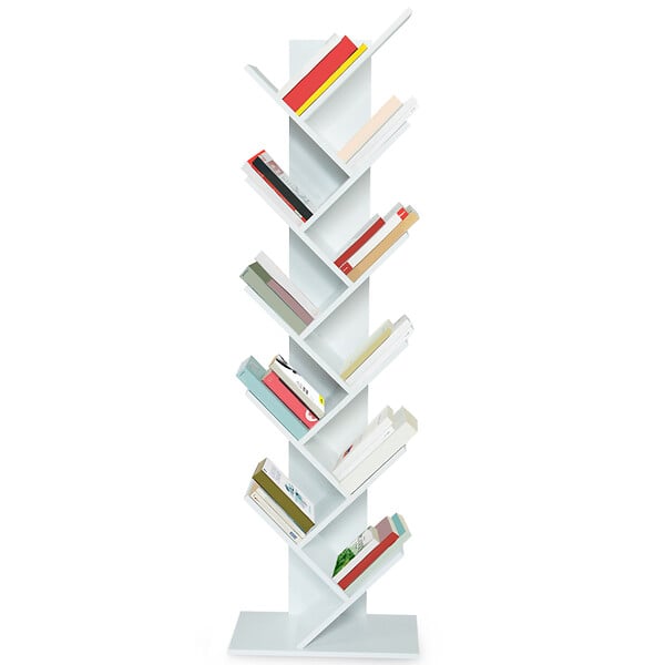 ID MARKET - Etagère bibliothèque à livres TEA forme d'arbre 10 niveaux blanche - large
