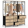 ID MARKET - Dressing penderie modulable L. 150 cm UTAH XXL avec 3 étagères et 9 bacs en tissu bois et noir - vignette