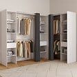 ID MARKET - Dressing extensible d'angle MARLON 230 x 140 x 180 cm blanc avec penderies + étagères + rideaux gris - vignette