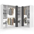 ID MARKET - Dressing extensible d'angle MARLON 230 x 140 x 180 cm blanc avec penderies + étagères + rideaux gris - vignette