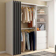 ID MARKET - Dressing extensible MARTY 120/170 x 50 x 180 cm blanc avec 3 tiroirs + étagères + double penderie + rideau gris - vignette