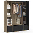 ID MARKET - Dressing penderie DIANE 140 x 45 x 167 cm hêtre avec étagères + boites de rangement + rideau noir - vignette