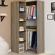 ID MARKET - Dressing d'angle modulable L. 90 / 127 cm MELMAN double penderie + étagères bois et noir - vignette