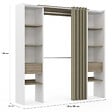 ID MARKET - Dressing extensible double MERYL 120/180 x 50 x 180 cm blanc avec étagères hêtre + double penderie + rideau taupe - vignette