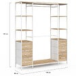 ID MARKET - Dressing double penderie + double colonne L. 140 cm UTAH avec 6 étagères et 6 bacs en tissu bois et blanc - vignette