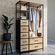 ID MARKET - Dressing penderie + colonne L. 90 cm UTAH avec 1 étagère et 7 bacs en tissu bois et noir - vignette