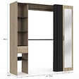 ID MARKET - Dressing extensible MERYL 145/170 x 50 x 180 cm hêtre avec étagères + double penderie + miroir + rideau noir - vignette