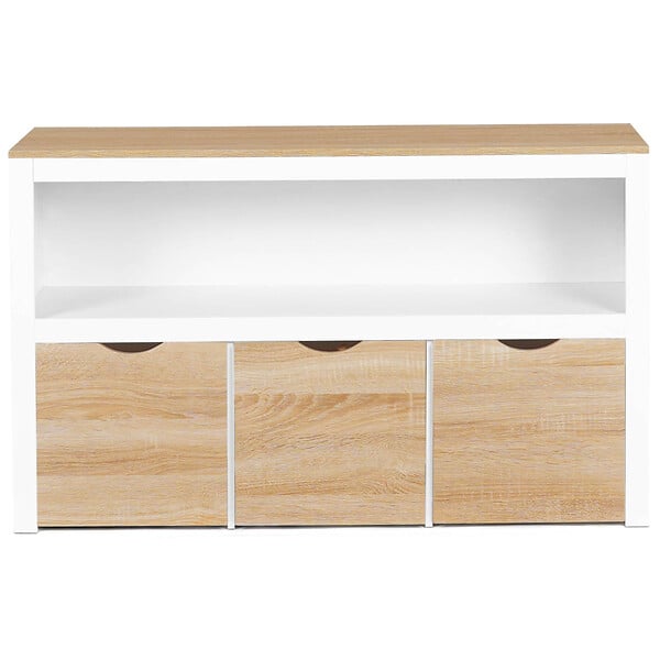 ID MARKET - Meuble de rangement enfant MANA en bois blanc et hêtre 3 tiroirs cubes sur roulettes - large