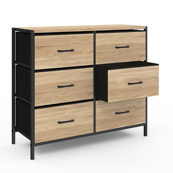 ID MARKET - Commode 6 tiroirs en tissu UTAH 80 cm meuble de rangement design industriel - large