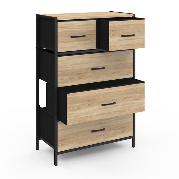 ID MARKET - Chiffonnier 5 tiroirs en tissu UTAH 60 cm commode semainier design industriel - large