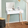 ID MARKET - Coiffeuse scandinave LISA miroir rabattable blanche - vignette