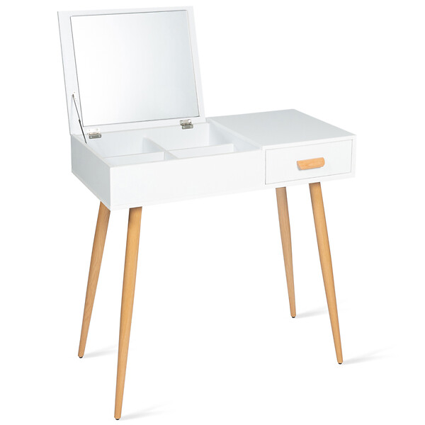ID MARKET - Coiffeuse scandinave LISA miroir rabattable blanche - large