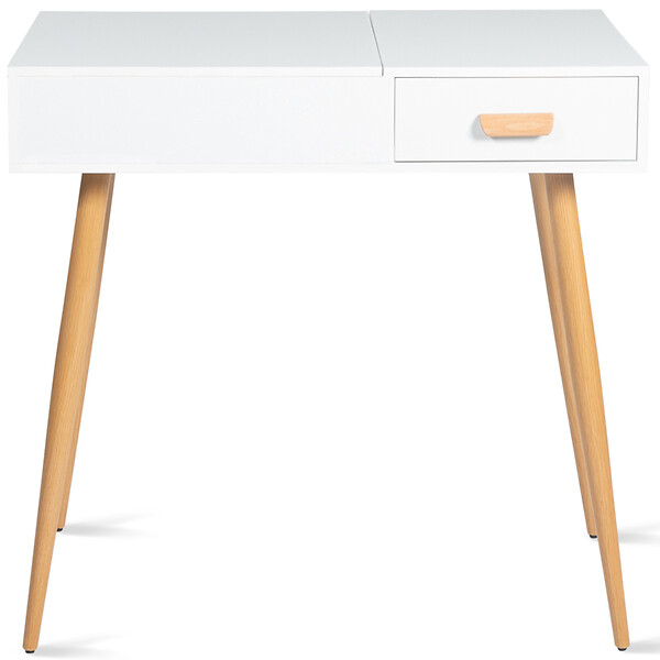 ID MARKET - Coiffeuse scandinave LISA miroir rabattable blanche - large