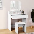 ID MARKET - Coiffeuse ZELIA 3 miroirs avec 4 niches, 1 tiroir et tabouret - vignette