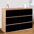 ID MARKET - Commode 6 tiroirs TOMI 110 cm bois façon hêtre et noir - vignette