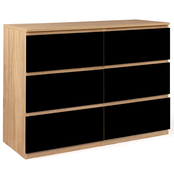 ID MARKET - Commode 6 tiroirs TOMI 110 cm bois façon hêtre et noir - large