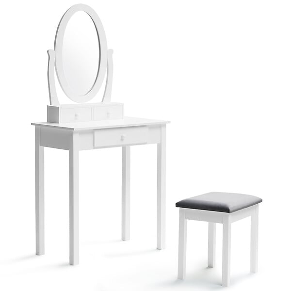 ID MARKET - Coiffeuse BETTY avec miroir et tabouret - large