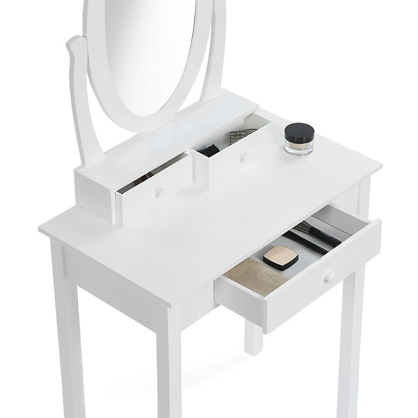 ID MARKET - Coiffeuse BETTY avec miroir et tabouret - large
