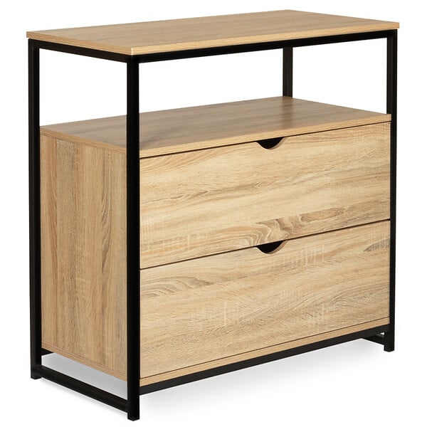 ID MARKET - Commode 2 tiroirs DETROIT 80 cm design industriel avec étagère - large
