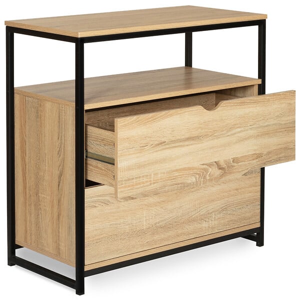 ID MARKET - Commode 2 tiroirs DETROIT 80 cm design industriel avec étagère - large