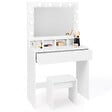 ID MARKET - Coiffeuse ZELIA miroir LED avec 4 niches, 1 tiroir et tabouret - vignette