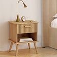 ID MARKET - Lot de 2 tables de chevet JULIETTE 1 tiroir avec niche effet lattes tasseau bois - vignette