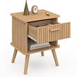 ID MARKET - Lot de 2 tables de chevet JULIETTE 1 tiroir avec niche effet lattes tasseau bois - vignette