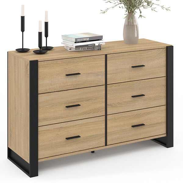 ID MARKET - Commode 6 tiroirs ONYX 115 cm bois et noir - large