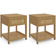 ID MARKET - Lot de 2 tables de chevet HANAE vintage 1 tiroir avec tablette effet naturel cannage - vignette