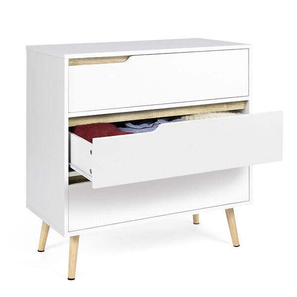 ID MARKET - Commode 3 tiroirs HELSINKI 80 cm scandinave blanc - large