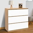 ID MARKET - Commode 3 tiroirs TOMI 78 cm façon hêtre et blanc - vignette