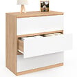 ID MARKET - Commode 3 tiroirs TOMI 78 cm façon hêtre et blanc - vignette