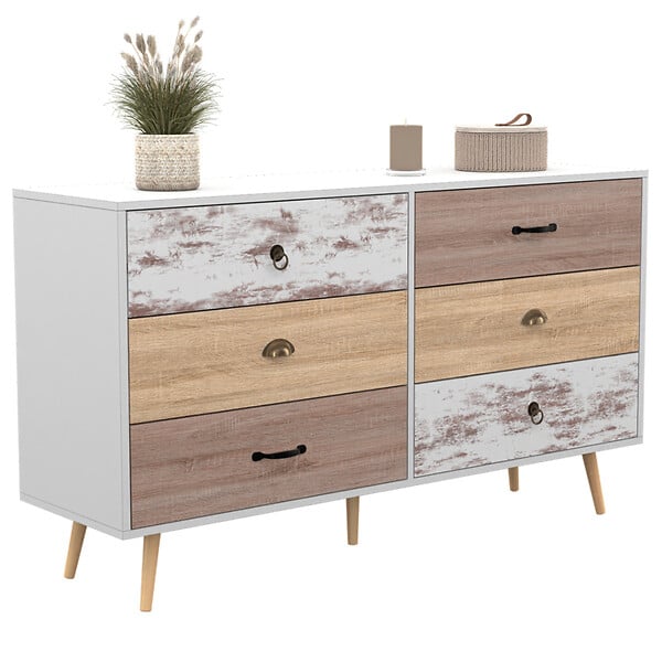 ID MARKET - Commode 6 tiroirs BAHIA XXL 140 cm scandinave - large