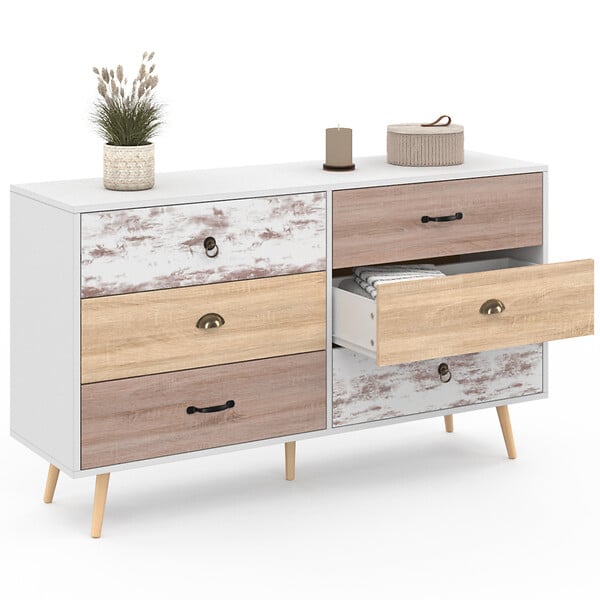ID MARKET - Commode 6 tiroirs BAHIA XXL 140 cm scandinave - large