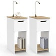 ID MARKET - Lot de 2 tables de chevet étroites ANOUK 1 tiroir avec niche blanc et bois - vignette