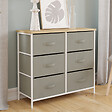 ID MARKET - Commode 6 tiroirs en tissu ALTA 80 cm gris clair et plateau effet bois design industriel - vignette