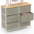 ID MARKET - Commode 6 tiroirs en tissu ALTA 80 cm gris clair et plateau effet bois design industriel - vignette