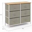 ID MARKET - Commode 6 tiroirs en tissu ALTA 80 cm gris clair et plateau effet bois design industriel - vignette