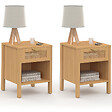 ID MARKET - Lot de 2 tables de chevet EDHEN 1 tiroir avec niche cannage et bois - vignette