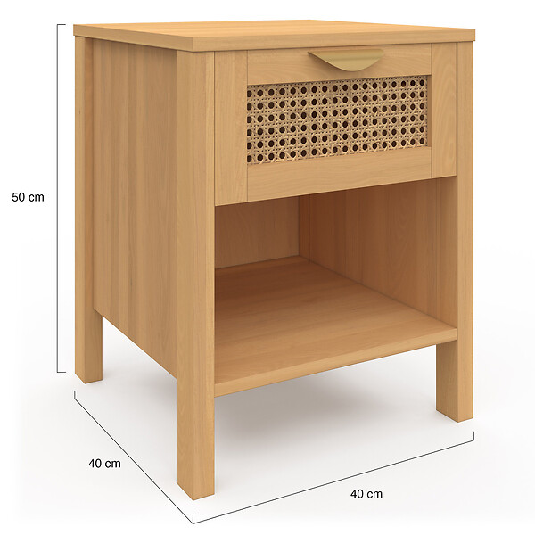 ID MARKET - Lot de 2 tables de chevet EDHEN 1 tiroir avec niche cannage et bois - large