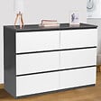 ID MARKET - Commode 6 tiroirs TOMI 110 cm bois gris et blanc - vignette