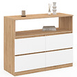 ID MARKET - Commode 4 tiroirs TOMI 100 cm avec niche façon hêtre et blanc - vignette