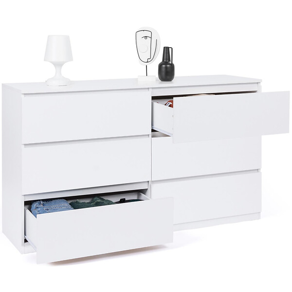 ID MARKET - Commode 6 tiroirs TOMI XXL 140 cm bois blanc - large