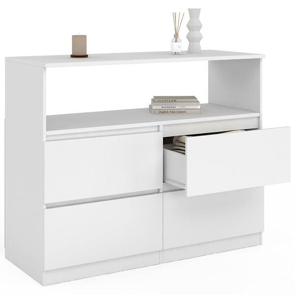 ID MARKET - Commode 4 tiroirs TOMI 100 cm avec niche bois blanc - large