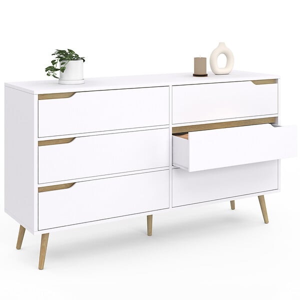 ID MARKET - Commode 6 tiroirs HELSINKI XXL 140 cm scandinave blanc - large